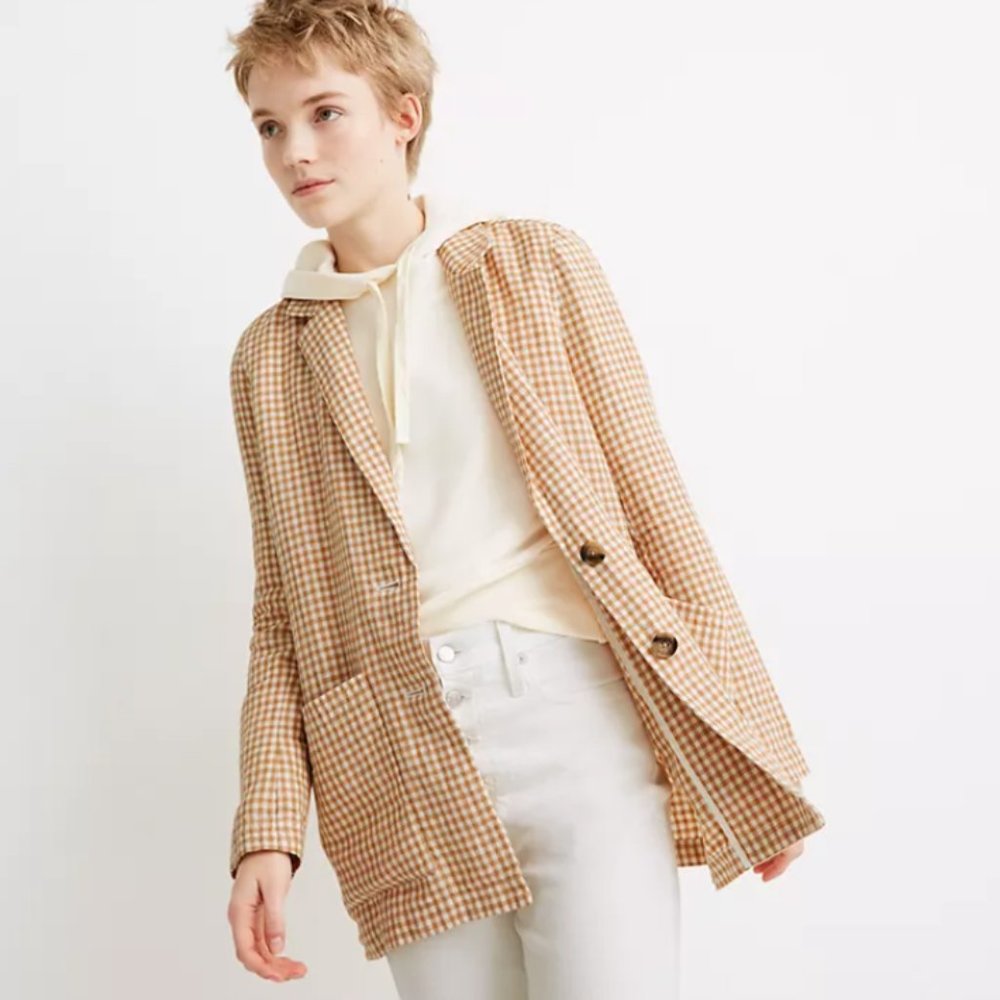 Madewell Linen Dorset Blazer in Gingham Check NWT